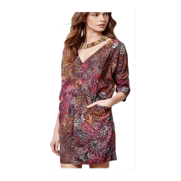 Anthropologie Edme & Esyllte Draped Front V Neck Multicolor Dress Size Small - Picture 1 of 14